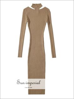 Women's Ribbed Halter Neck Long Sleeve Midi Dress One size - Strechy Beige Long Sleeve Winter Bodycon Dress, Winter Beige Ribbed Bodycon Dress, Winter Beige Long Sleeve Bodycon Dress, Beige Ribbed Long Sleeve Bodycon Dress, Long Ribbed Bodycon Sweater Dress, Ribbed Long Midi Dress For Fall, Long Ribbed Stretch Bodycon Dress, Summer Long Sleeve Ribbed Midi Dress, Brown Ribbed Midi Dress For Winter