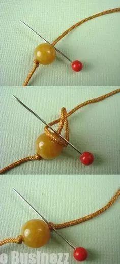 three pictures showing how to make an ornament with wire and beads on it