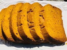 slices of pumpkin bread on a white plate