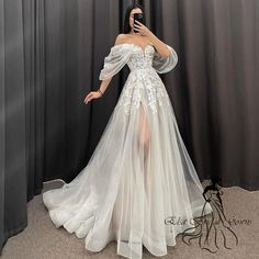 Color: WHITE, Ivory, custom size or color; US Size: 2, 4, 6, 8, 10, 12, 14, 16, 16W, 18W, 20W, 22W, 24W, 26W, Custom Size Enchanted Forest Wedding Dress, Wedding Dresses Women, Wedding Dress Silhouette, Robes D'occasion, Tulle Sleeves, Applique Wedding Dress, Wedding Dress Fabrics, Bridal Party Dresses, Wedding Vibes