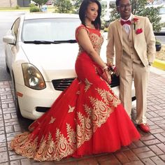 Red Appliques Mermaid Satin Prom Dresses 2017 Gold Gala Dress, Red Wedding Dress Mermaid, Satin Prom Dresses, Gala Dress, Red Mermaid, Dress Classy, Red Prom