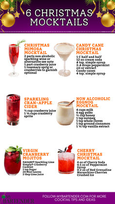 Christmas Mocktails Christmas Nonalcoholic Drinks, Holiday Mocktails Non Alcoholic, Peppermint Drink, Christmas Mocktail Recipes, Christmas Mocktail, Healthy Reminders, Christmas Mocktails, Easy Mocktails