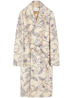 ecru multicolour all-over floral print peak lapels concealed front fastening belted waist long sleeves two side welt pockets straight hem Zara Phillips, Wedding Guest Looks, Yoko London, City Dress, Belted Coat, Summer Beach Wear, Dries Van Noten, Royal Fashion, Outerwear Coats