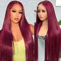 PRICES MAY VARY. Burgundy Lace Front Wigs Human Hair Material: Made of 100% Unprocessed Brazilian Virgin Hair, Cut From Young Donor Directly for a Natural and Realistic Look. 99j Colored Wig No Shedding or Tangles. Straight Lace Front Wigs Human Hair Quality: 180% Density Human Hair Wigs, Full and Thick, Soft and Clean Comfortable and Silky. Can Be Side Part, Free Part and Middle Part. Red Wigs Human Hair Cap Details: Cap Size Adjustable 21.5 to 23.5 Fit Most People. Elastic Straps and 4 Combs t Curling Straight Hair, Burgundy Fashion, Hair Wigs For Women, Lace Front Wigs Human Hair, Red Wigs, Human Wigs, Burgundy Hair, Wigs Human Hair, Colored Wigs