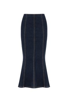 A mermaid-silhouette maxi skirt made from stretch-kissed denim is fitted at the hips and flared out toward the hem for a fashion-forward yet casual look. This skinny fit skirt features a high waist, ornamental stitching, a metal zipper at the back, and is lined, but without pockets. Machine Wash Material:98% Cotton, 2% Elastane High rise Officially licensed Imported Brand: Nocturne Model Product Size: S Model Size: Height 5'10 / Bust 29.5 in / Waist 23 in / Hips 34 in Runs smaller order one size Fit Skirt, Brand Magazine, Mermaid Skirt, Mermaid Silhouette, Blue Maxi, Blazer With Jeans, Fitted Skirt, Metal Zipper, Independent Designers Fashion