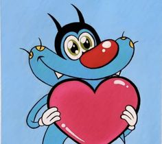 a drawing of a blue monster holding a heart