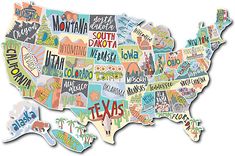 a map of the united states with words all over it