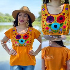 This Beautiful Mexican Blouse is full of colorful florals that are hand embroidered by Mexican Artisans in Chiapas. This blouse is beautiful and one of a kind! This blouse comes in one size which fits sizes Small and Medium. Summer Embroidered Orange Blouse, Orange Embroidered Summer Blouse, Bohemian Yellow Blouse With Floral Embroidery, Summer Orange Embroidered Blouse, Orange Floral Embroidered Short Sleeve Tops, Orange Short Sleeve Tops With Floral Embroidery, Fitted Multicolor Floral Embroidered Top, Orange Floral Embroidery Short Sleeve Tops, Orange Cotton Blouse With Floral Embroidery