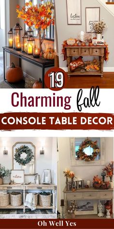 a collage of photos with pumpkins, candles and other decorations