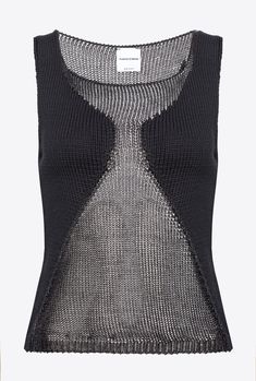 Sleeveless cotton-blend top with varying knitting gauge that creates a semi-transparent effect where the material is thinner. Limo Black, Top Noir, Patch Top, Mesh Tops, Mesh Top, Knit Top