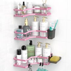 [Space-Saving & Stylish Shower Caddy]: Upgrade L-Shaped corner shower caddy is designed for making great use of corner space. Great shower organizer can organize most toiletries in the bathroom and help to make your shower neat and clean. Shower shelf hold a lot of products and are great for keeping shower tub free from clutter. Rebrilliant Finish: Cool Pink | Rebrilliant Orlen Wall Mounted Required Shower Caddy 2.8 H x 10.7 W x 10.7 D in grayStainless Steel / Metal in Cool Pink | 2.8" H X 10.7" Bathtub Shelf, Shampoo Holder, Bathroom Shower Organization, Bathroom Shelf Organization, Clean Shower, Bathroom Caddy, Corner Shower Caddy, Shower Organizer, Shower Caddies