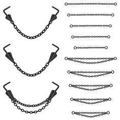 a set of chains with different shapes and sizes, all in black on a white background