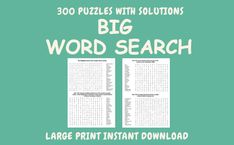 large printable worksheet with the words big word search in white on a green background