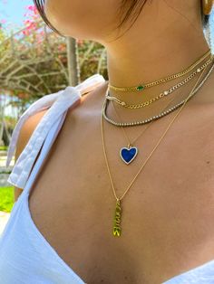 Our popular and most requested product because of its beauty. My medium blue heart lapis pendent necklace with pave diamonds around it set on either 14K yellow, rose or white gold. Everyone will love your medium size blue lapis heart pendent necklace!!! 14K Yellow, Rose or White Gold Lapis stone is the blue heart (pendent) 0.020 carats in diamonds Approximately 1/2" size Chain is a total of 18", with options to wear at 16", 17" and 18" Limited quantities Blue Fine Jewelry With Heart Charm, Trendy Blue Heart Pendant Necklace, Blue Heart Charm Fine Jewelry, Blue Heart Pendant Charm Necklace, Sapphire Heart Pendant Necklace, Blue 14k Gold Heart Pendant Jewelry, Fine Jewelry: Blue Heart Charm, Luxury Blue Heart Pendant Jewelry, Heart Pendent