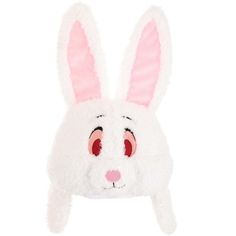 Hop along the garden path in this exclusive, unisex Plush Rabbit Costume Hat! Made of super-soft white faux fur material, the quirky hat is gently stuffed and sculpted to give it a rabbit's rounded cheeks and snout. Appliqued and embroidered facial features decorate the front, and a pair of tall, pink-fabric-lined ears grace the top. Matching white ear flaps hang down each side. Themed White Costume Hats And Headpieces, White Themed Costume Hats And Headpieces, White Novelty Halloween Costume Hats And Headpieces, White Novelty Halloween Costume Hat, Fun White Cap Style Costume Hats, Fun White Cap Style Costume Hats And Headpieces, Fun White Costume Cap, Fun White Halloween Costume Accessories, Fun White Costume Accessories For Halloween