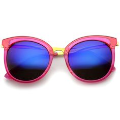 Womens Round Oversized Translucent High Temple Color Mirrored Lens Cat Eye Sunglasses  #frame #mirrored #oversized #clear #purple #sunglassla #sunglasses #sunglass #bold #summer Latest Sunglasses, Color Mirror, Sunglasses Oversized, Colored Glasses, Rose Colored Glasses, Blue Mirror, Cheap Sunglasses, Sunglasses Frame, Pink Sunglasses