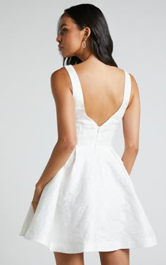 Stephane Mini Dress - Corset Scoop Neck Fit and Flare Dress in Ivory | Showpo USA White Corset Mini Dress, Bride Mini Dress, Old Money Cocktail Dress, Little White Dress Wedding, Wedding Dresses Reception, City Hall Wedding Dress, Square Neck Mini Dress, Reception Dresses, Dresses Graduation