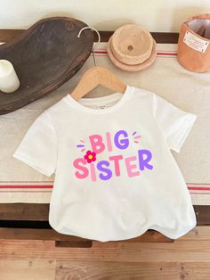 Sisterhood Big Sister & Young Girl Casual Graphic Short Sleeve Cotton T-Shirt For Summer White Casual  Short Sleeve Knitted Fabric Geometric,Letter,Plants,Slogan  Slight Stretch  Young Girls Clothing, size features are:Bust: ,Length: ,Sleeve Length: Big Sister Little Sister, Sister Tshirts, Fabric Letters, Summer White, Baby Sister, Round Neck Sweatshirts, Round Neck Tops, Big Sister, White Summer