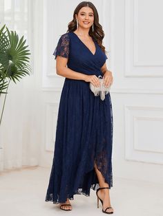 Make a sophisticated statement by wearing this plus size all-over lace simple evening dress. Short, sheer lace sleeves and a v-neck give way to a cinched waist and A-line floor-length silhouette. Finish your look with heels, flats, and jewelry. A ruffle on the front adds a luxurious detail with vintage inspiration. Fit: Please refer to size chart. Closure: Concealed Zipper Up The Back.. Undergarments: It is Padded Enough For "No Bra" Option., Lining. Stretch: Fabric is Low Stretch. Length: Floor Plus Formal Dresses, Simple Evening Dress, Mother Dress, A Line Evening Dress, Lace Party Dresses, Evening Dresses Plus Size, Ever Pretty, Mothers Dresses, Women's Evening Dresses