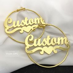 "Custom Hoop Earring-Name Earrings-Personalized Name Hoop Earring-Name Hoop Earring-Christmas Gift for Women Girls ♥- Material: Made of high-quality Stainless Steel ♥-Hoop size: 3cm,4cm,5cm,6cm,7cm,8cm,9cm,10cm ♥-Set color: 14/18k gold, silver, rose gold -About shipping and delivery: ♥ All items purchased will be shipped in 7-14business days. ♥ Standard shipping time7-10 working days. (USPS) ♥ Priority shipping 3-5 working days. (FEDX) ✿ WE PROMISE: √ Free Engravings √ Free Gift Box or package ✿ Party Hoop Heart Earrings For Pierced Ears, Party Hoop Heart Earrings, Gold Hoop Heart Earrings For Party, Gold Heart Hoop Earrings For Party, Custom Name Metal Earrings For Gift, Custom Name Metal Earrings As Gift, Hoop Earrings For Valentine's Day Party, Small Hoop Earrings For Anniversary On Valentine's Day, Valentine's Day Hoop Earrings For Party