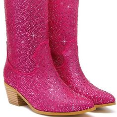 Rhinestone Pink Cowgirl Boots. Pointed Toe. Mid Calf. Size 8. Perfect For Your Cowgirl Barbie Costume! Brand New. Never Worn. Cowgirl Barbie, Pink Cowgirl Boots, Barbie Costume, Pink Cowgirl, Barbie Birthday, Cowgirl Boots, Shoes Heels Boots, Mid Calf, Shoes Women Heels