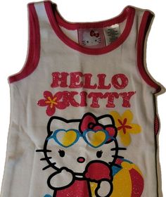 Hello Kitty T-shirts & Tank Tops, Cute Sleeveless T-shirt For Playwear, Cute White Sleeveless T-shirt, Cute Hello Kitty Tops For Summer, Kawaii Cotton Tops For Playtime, Cotton Kawaii Tops For Playtime, Playful Hello Kitty Summer Tops, Summer Hello Kitty Fun Tops, Hello Kitty Summer Tops