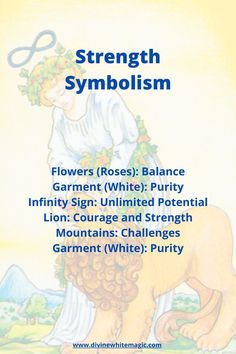 This image explains the Symbolism meaning of the Strength Tarot Card The Strength Tarot Card, Strength Tarot Card, Tarot Symbolism, Symbolism Meaning, Strength Tarot, Free Tarot Reading