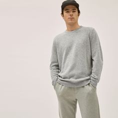 Men’s Grade-A Cashmere Crew | Everlane Gray Cashmere Crew Neck Sweater, Solid Cashmere Sweater For Loungewear, Everlane Casual Long Sleeve Sweater, Polar Bear Fur, Mens Fashion Essentials, Mens Wardrobe Essentials, Style Girlfriend, Mens Cashmere, Inner Mongolia