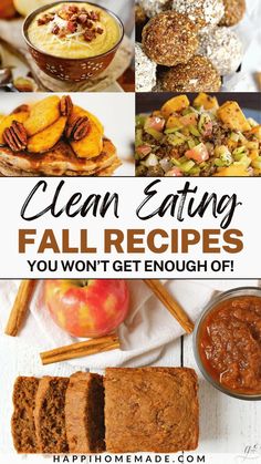 the cover of clean eating fall recipes you won't get enough off, including apples and cinnamons