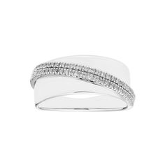 Accessorize with style with this sparkling diamond sterling silver band ring. Accessorize with style with this sparkling diamond sterling silver band ring.Click on this JEWELRY & WATCHES GUIDE to learn about fit, styles, materials and more! Nickel free Metal: sterling silver Packaging: boxed Plating: rhodium Width: 10 mm Finish: polishedDIAMOND DETAILS Total weight: 1/8 ct. Color grade: H Clarity: 11 Shape: round brilliant Setting: micro pave Diamond weights are approximate. Diamond Total Weight Diamond White Fine Jewelry Bands For Promise Ring, Modern White Gold Diamond Ring With Pave Setting, Modern Sterling Silver Diamond Ring In Diamond White, Cubic Zirconia Diamond Ring With Wide Band, Wide Band Diamond White Diamond Cut Ring, Modern 14k White Gold Rings In Diamond White, Wide Band Diamond Ring With Accents For Wedding, Formal White Gold Bypass Ring With Single Cut Diamonds, White Stackable Promise Rings With Diamond Accents