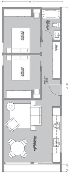 the floor plan for a small apartment with two beds and one living room in it