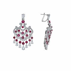 Graff White Gold Chandelier Earrings with White Round and Pear Shape Diamonds and Round Cut Rubies Details122 Round Diamonds 3.86ctsColor: Fine White - Clarity: VS+16 Pear Shape Diamonds 5.82ctsColor: Fine White - Clarity: VS+ TTL Diamond 9.68cts 34 Round Rubies 10.26ctsTTL Ruby 10.26cts Graff Earrings, Graff Jewelry, Graff Diamonds, Diamond Chandelier Earrings, Diamond Chandelier, Gold Chandelier Earrings, Gold Chandelier, Pear Shaped Diamond, Fine Jewelry Collection