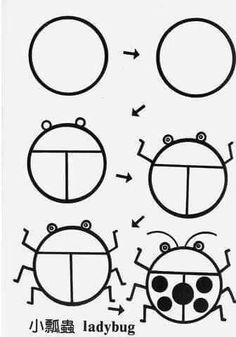 the instructions for how to draw a ladybug with pictures on it, including circles and