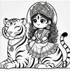 Durga Goddess Drawing Easy, Small Krishna Drawing, Navratri Doodle, Cute Durga Maa Drawing, Lord Durga Drawing, Devi Maa Drawing, Durga Drawing For Kids, Easy Durga Maa Drawing, Mataji Drawing