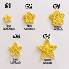 six crocheted stars are shown with the number twenty seven on each one side