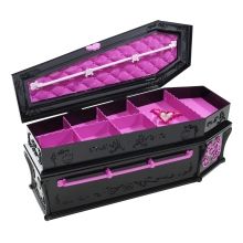 an open black and pink jewelry box