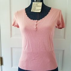 #605 Nwt Rena Rowan Ps Pink Stretch Knit Top W Crochet Trim & Buttons, $52, Not Lined Obo! #Crew Neck Sweaters #Texture #Hot Fall Trend #Ribbed Sweater #Crochet Trim Edge #Restyled #Reused #Recycle #Repurpose #Sustainable #Eco-Friendly All Of My Items Are From Smoke And Other Smells Free Environment. Measurements Are In The Pictures. All Reasonable Offers Will Be Considered. Dummy That The Item(S) Is Displayed On Approximated Measurements (Around = Circumferences). Bust 34.25" Waist 26" Hips (Bo Feminine Fitted Cotton Knit Top, Feminine Fitted Knit Top With Crew Neck, Feminine Fitted Knit Top, Feminine Fitted Crew Neck Knit Top, Fitted Cotton Pointelle Knit Top, Fitted Feminine Knit Top, Feminine Fitted Pointelle Knit Top, Pink Fitted Short Sleeve Knit Top, Pink Stretch Soft Knit Top