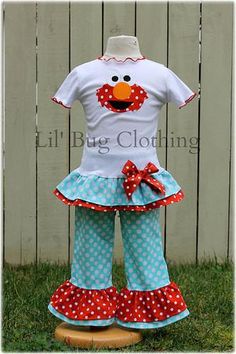 Red & Teal Polka Dot Elmo Pant & Tee. Cute Red Sets For Birthday, Cute Polka Dot Cotton Set, Cute Polka-dotted Cotton Set, Playful Cotton Sets For Birthday, Cute Short Sleeve Sets For Birthday, Fun Cotton Sets For Birthday, Bug Clothing, Elmo Sesame Street, Elmo Birthday Party