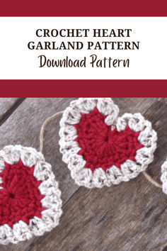 crochet heart garland pattern with text overlay