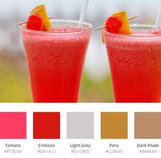 two drinks with straws and garnishes on the top are shown in color swatches