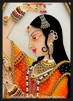 Rajput Princess, Rajasthani Painting, Glass Painting Patterns, Rajasthani Art, Mughal Paintings, Glass Painting Designs, Indian Painting, Tanjore Painting, Madhubani Art