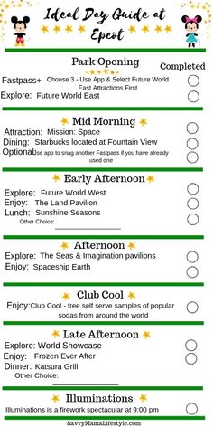 an event checklist with mickey mouse and other things to do in the disneyland world