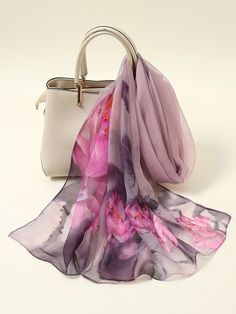 Purple Casual   Polyester Floral Scarf Embellished   Women Accessories Rose Flower Print, Hijab Collection, Neckwear Women, Handbag Storage, Hair Scarf Styles, Pattern Scarf, Women Flower, Patterned Scarves, Floral Scarf