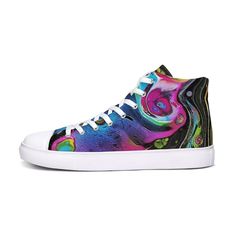 PSYCHEDELIC UNISEX HIGHTOPS  #mensfashion #womensfashion #hightops #sneakers #abstractart #original #abstract #artwork #artist #wearableart #colorful #hiphop #footwear #athletic #sneakers #musician #men #women #trendy #canvasshoes #fashion #unisex #psychedelic #neon #bright #space #galaxy #shop #etsy Minimalist Sneakers, Unique Backpacks, Blue Backpack