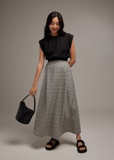 Gingham Maxi Skirt Outfit, Gingham Maxi Skirt, Gingham Skirt Outfit, Love Bonito, Gingham Skirt, Maxi Skirt Outfits, Jumpsuit Skirt, Black Baby, Skirt Outfit