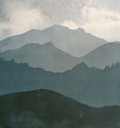 watercolor painting of mountains in the distance