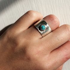 Solid .925 Sterling Silver Turquoise Ring Size 7 Minimalist Silver Turquoise Ring For Anniversary, Everyday Turquoise Ring With Gemstone, Everyday Turquoise Gemstone Ring, Sterling Silver Turquoise Ring As Birthstone, Handmade Silver Turquoise Promise Ring, Handmade Wide Band Jewelry For Everyday, Everyday Handmade Wide Band Jewelry, Adjustable Turquoise Ring For Everyday Wear, Artisan Sterling Silver Open Turquoise Ring