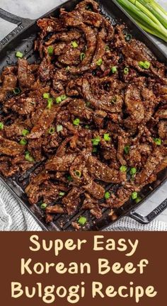 korean beef recipe on a plate with green onions and celery in the background