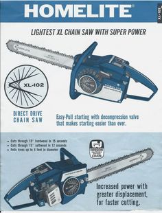 an advertisement for a chainsaw with instructions on how to use it