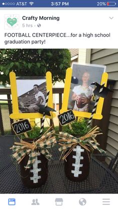 two football themed centerpieces for a high school graduation party